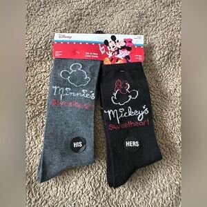 Mickey & Minnie Mouse his & hers sock set crew socks Disney new 2 pairs